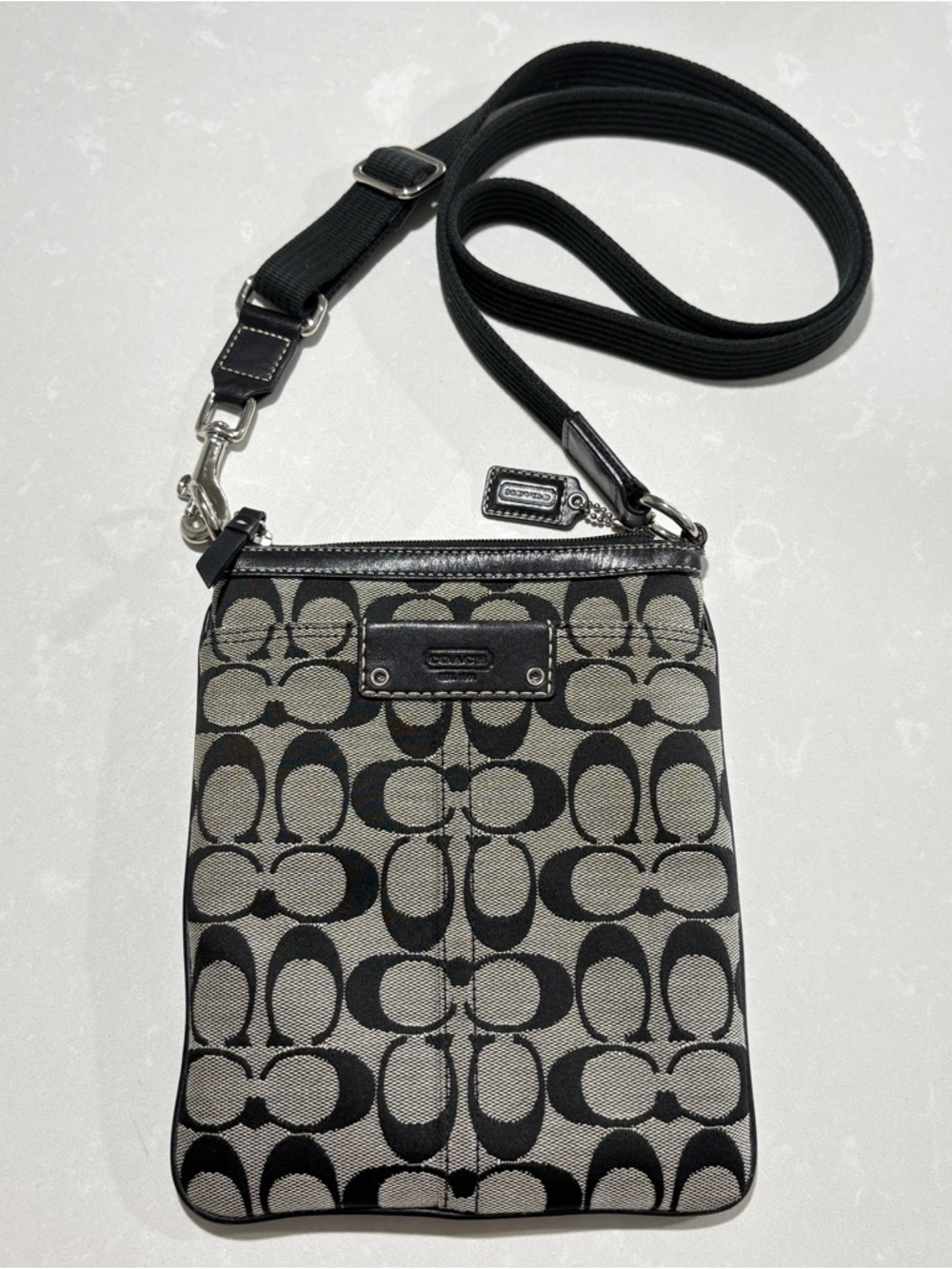 Coach Black Grey Signature Crossbody Messenger Bag